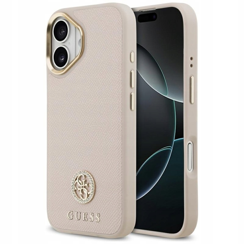 Guess Grained Strass Logo MagSafe – Pouzdro pro iPhone 17 (růžové)