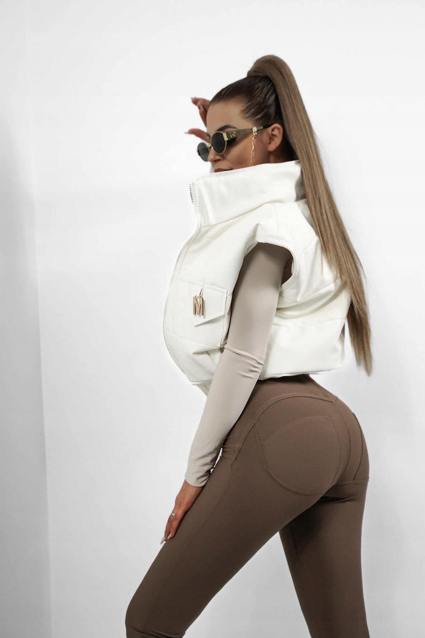 By Mielczarkowski legíny Push-Up pruh Second Skin Rib Cappucino S