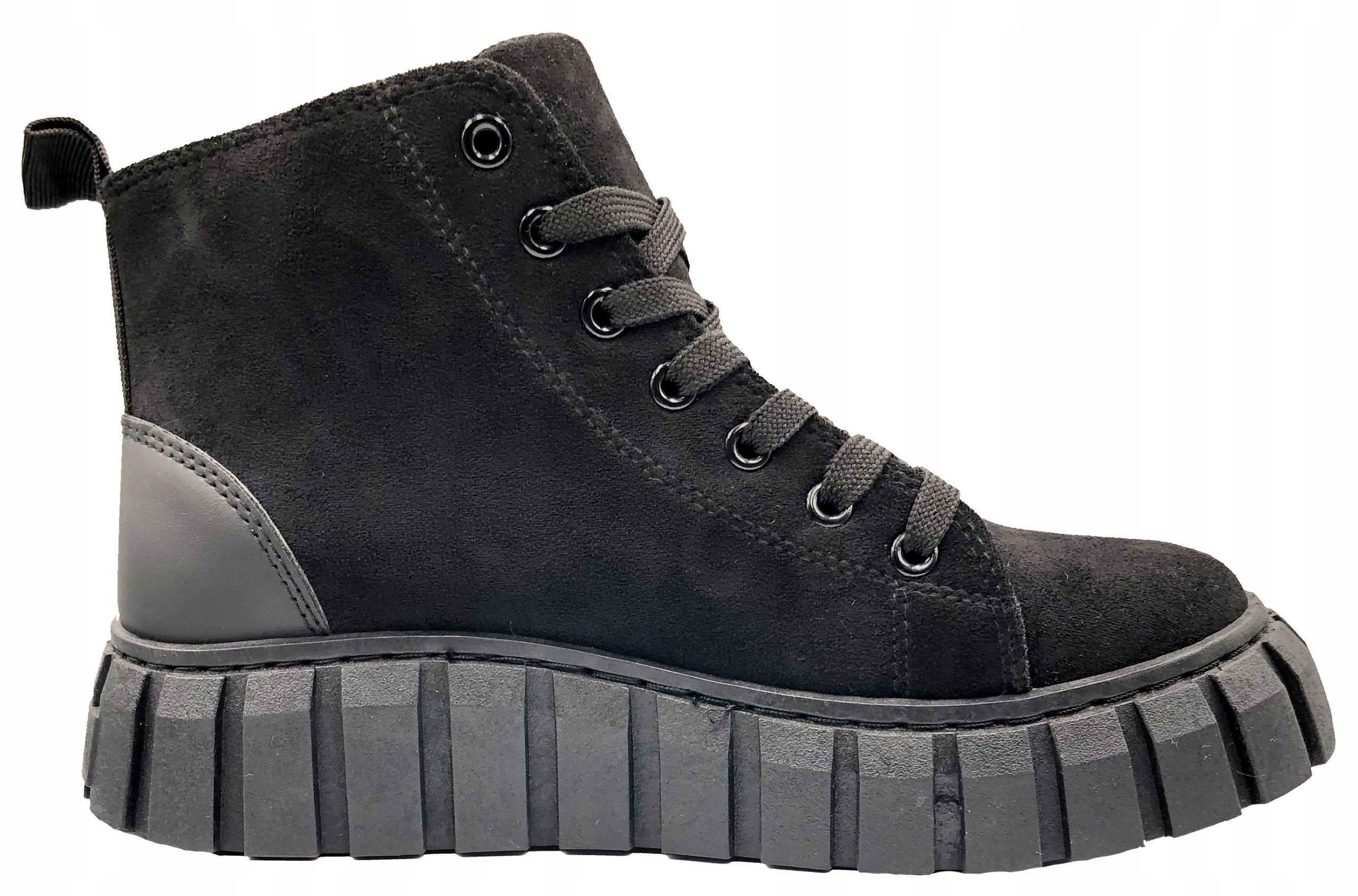 TRAMPKI DAMSKIE WYSOKIE GRUBA PODESZWA CZARNE 40 Model EJ03P BLACK