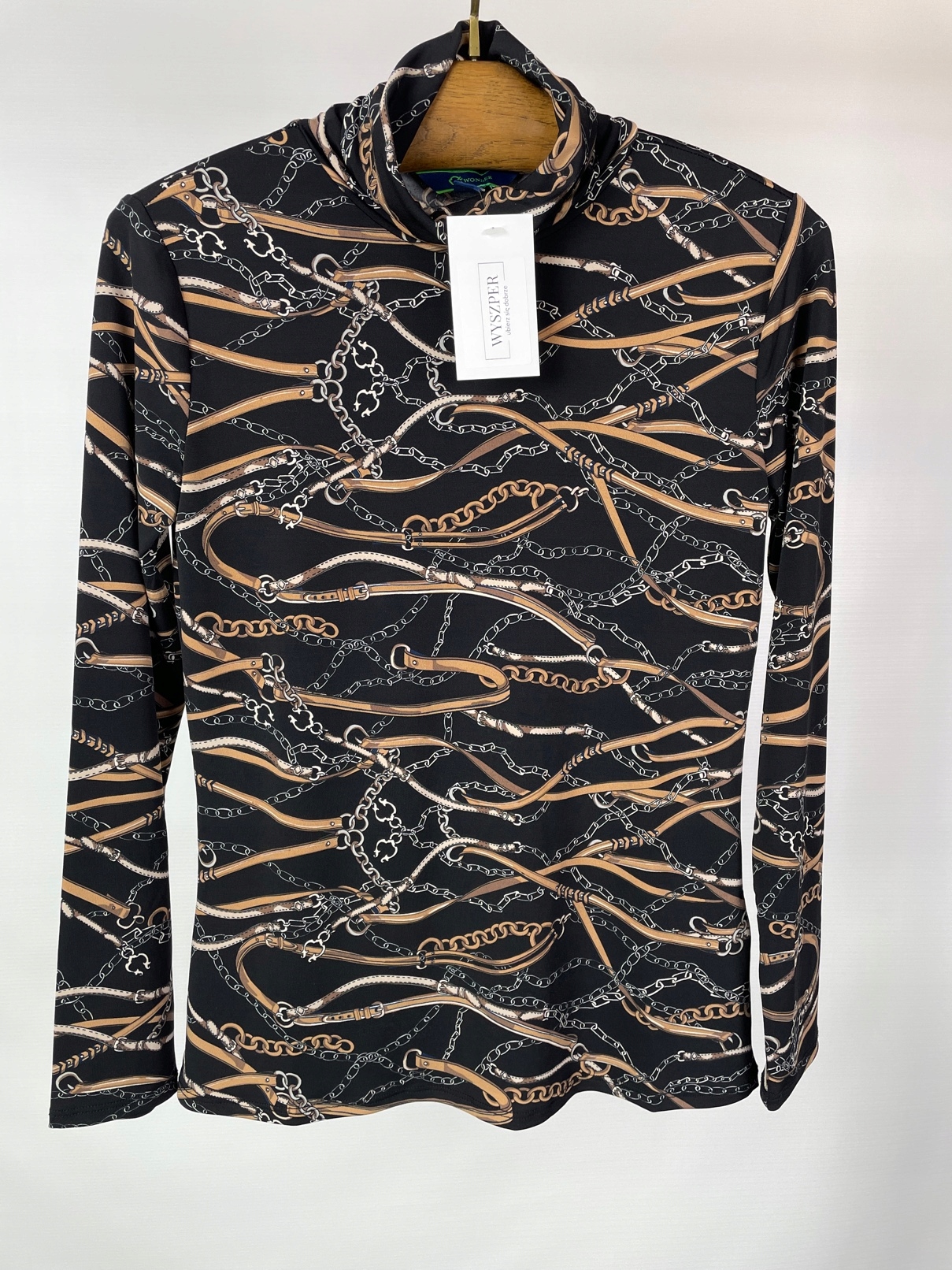 Golf damski wzorzysty czarny łańcuchy casual C. WONDER r. XS Kolor czarny