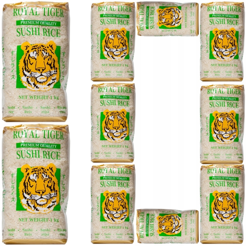 Levně 10x Rýže na sushi Kulatá Kleistová zrna Kvalita Top 1kg 1000g Royal Tiger