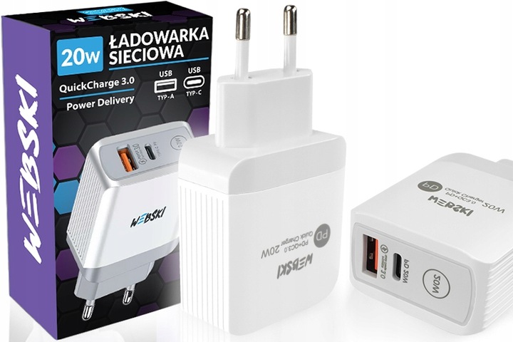 KOSTKA SZYBKO ŁADUJĄCA TELEFON 20W USB-C USB QC Kod producenta SIWB20UC_wh