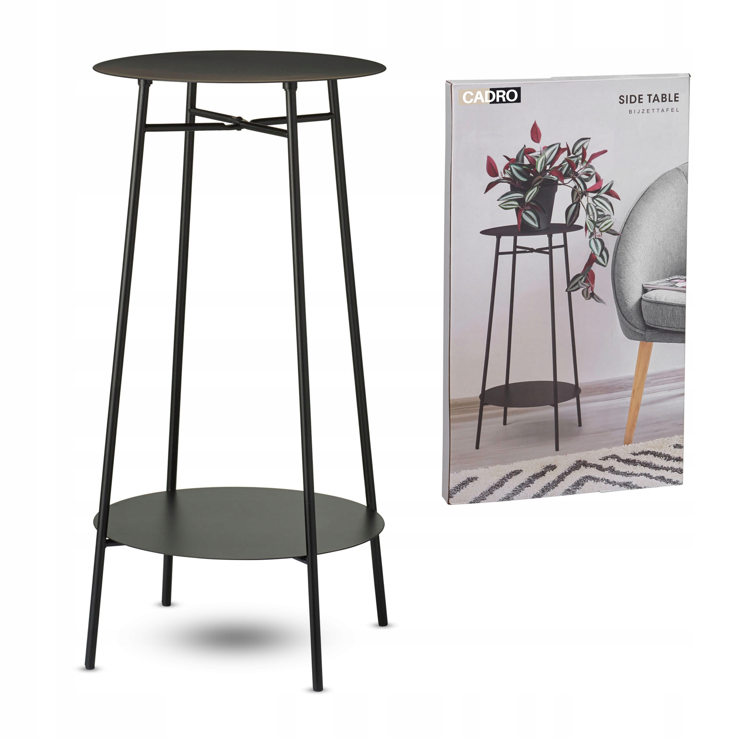 Boční pomocný konferenční stolek černý kulatý 35x60 do obývacího pokoje předsíně