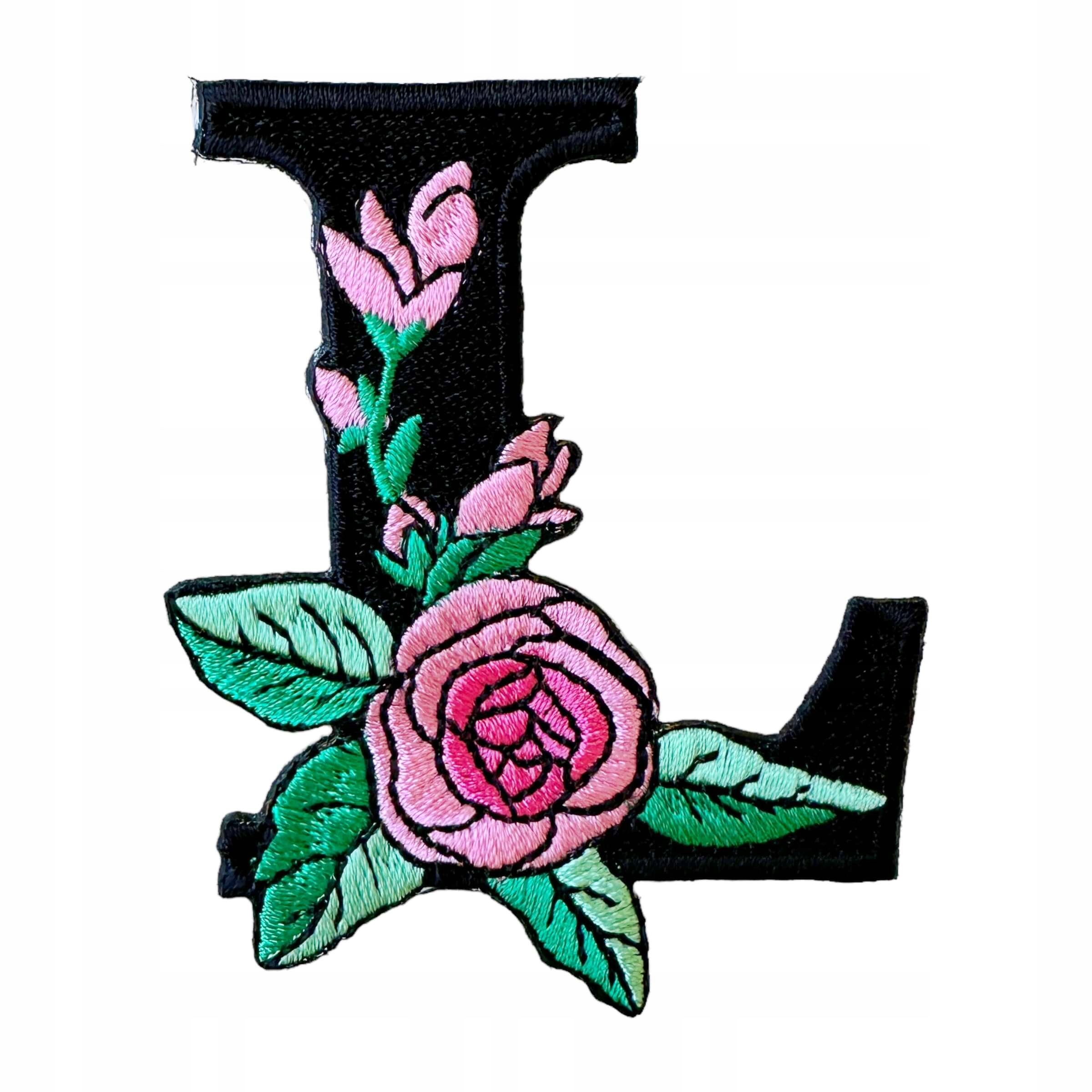 Naszywka TERMO, naprasowanka Litera haftowana z kwiatem do personalizacji L