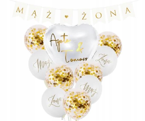 

Balony Serce Konfetti Ślubne Ślub imiona Baner