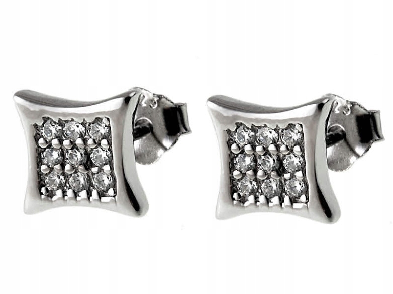 

925 Kolczyki Srebrne Geometryczne Sztyft Cyrkonia