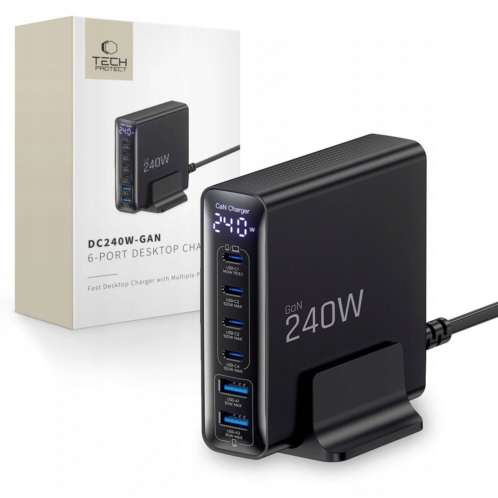 Nabíjacia stanica Tech-Protect DC240W-GaN 6 portov 4xUSB-C Usb-a 240W QC3.0