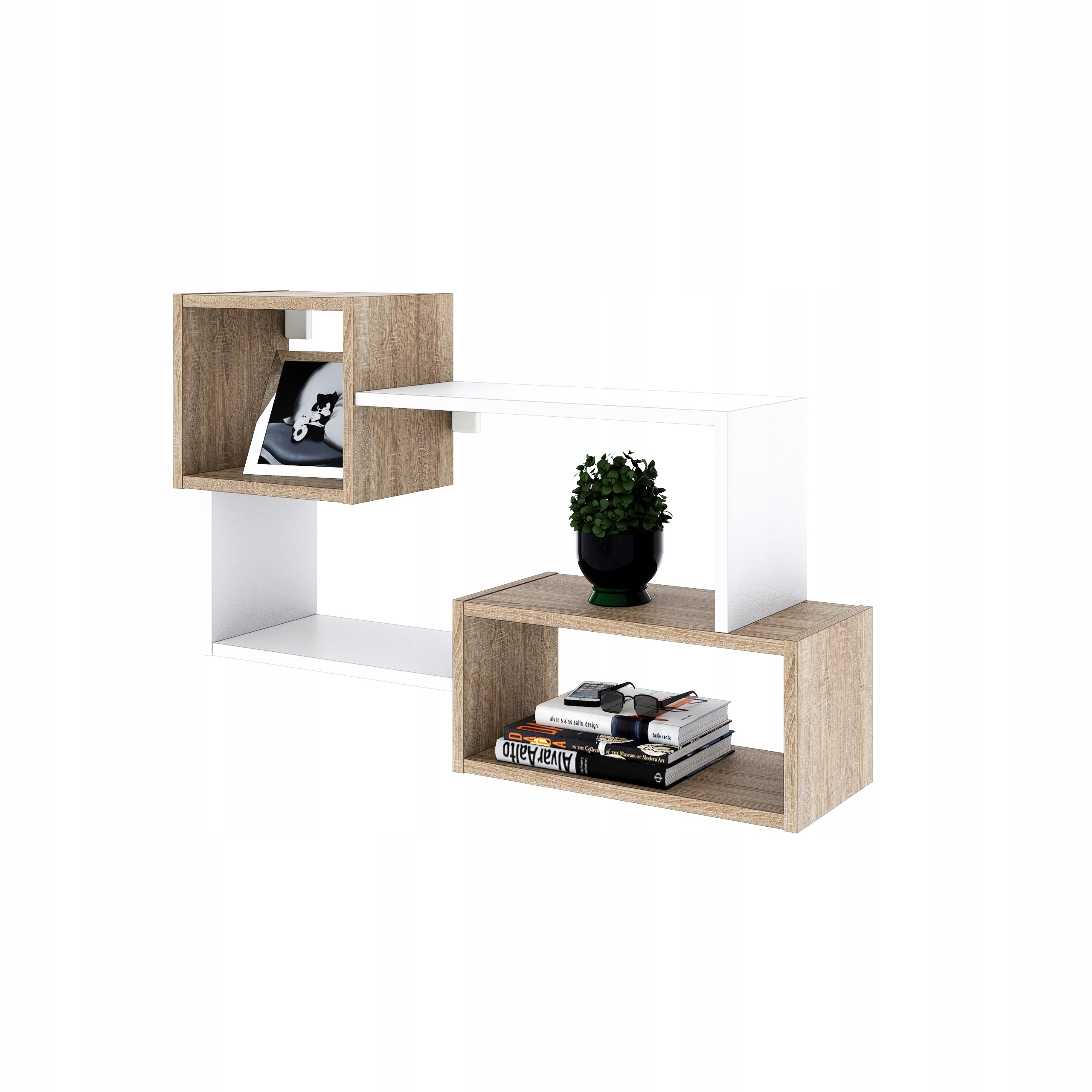 Závěsná nástěnná police Sigma bílá dub sonoma do pokoje