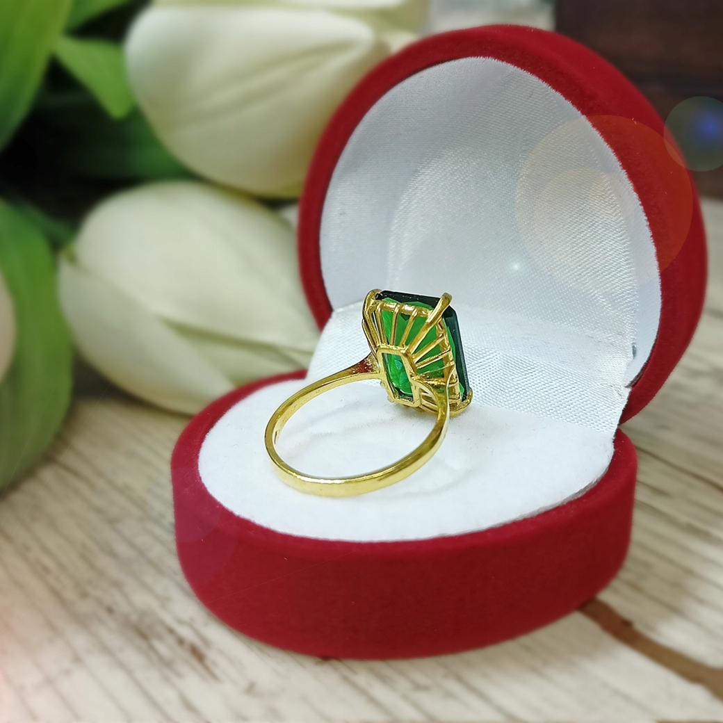 ZŁOTY PIERŚCIONEK Z DUŻYM KAMIENIEM ZIELONYM 925 Marka Gold Point