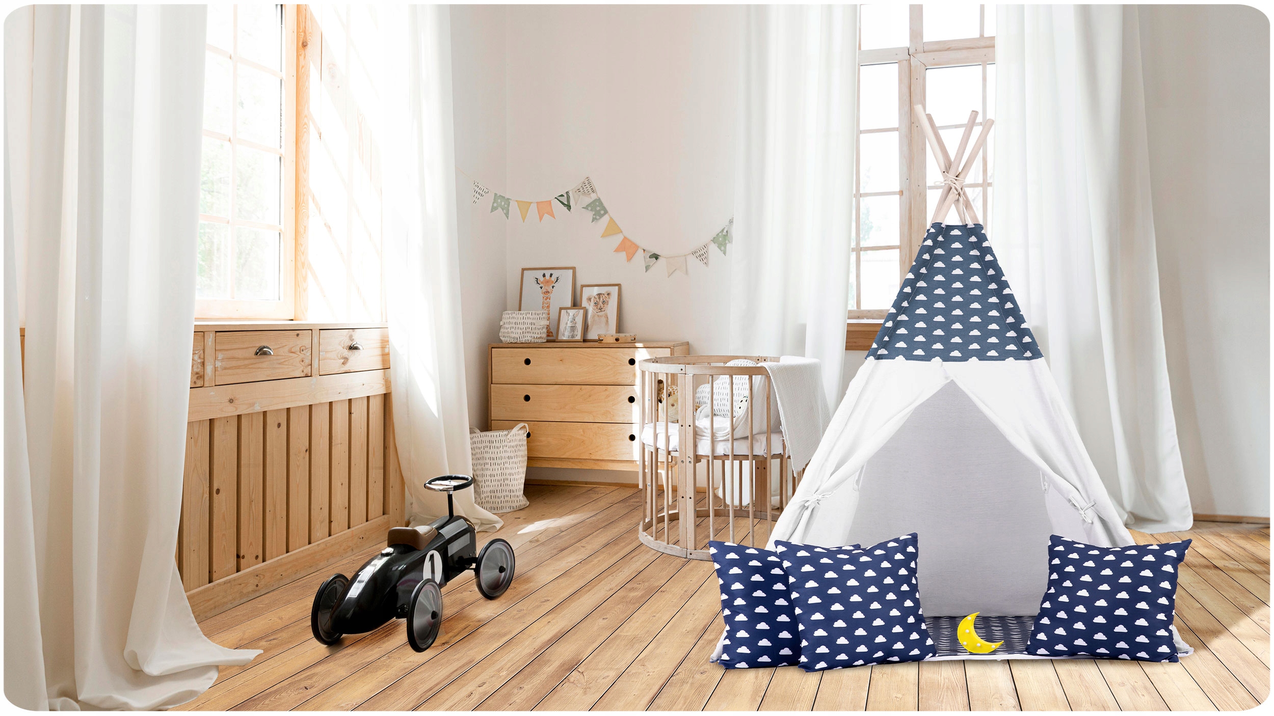 TIPI namiot wigwam dla dzieci Girlanda Poduszki + lampka LED RicoKids Długość 120 cm