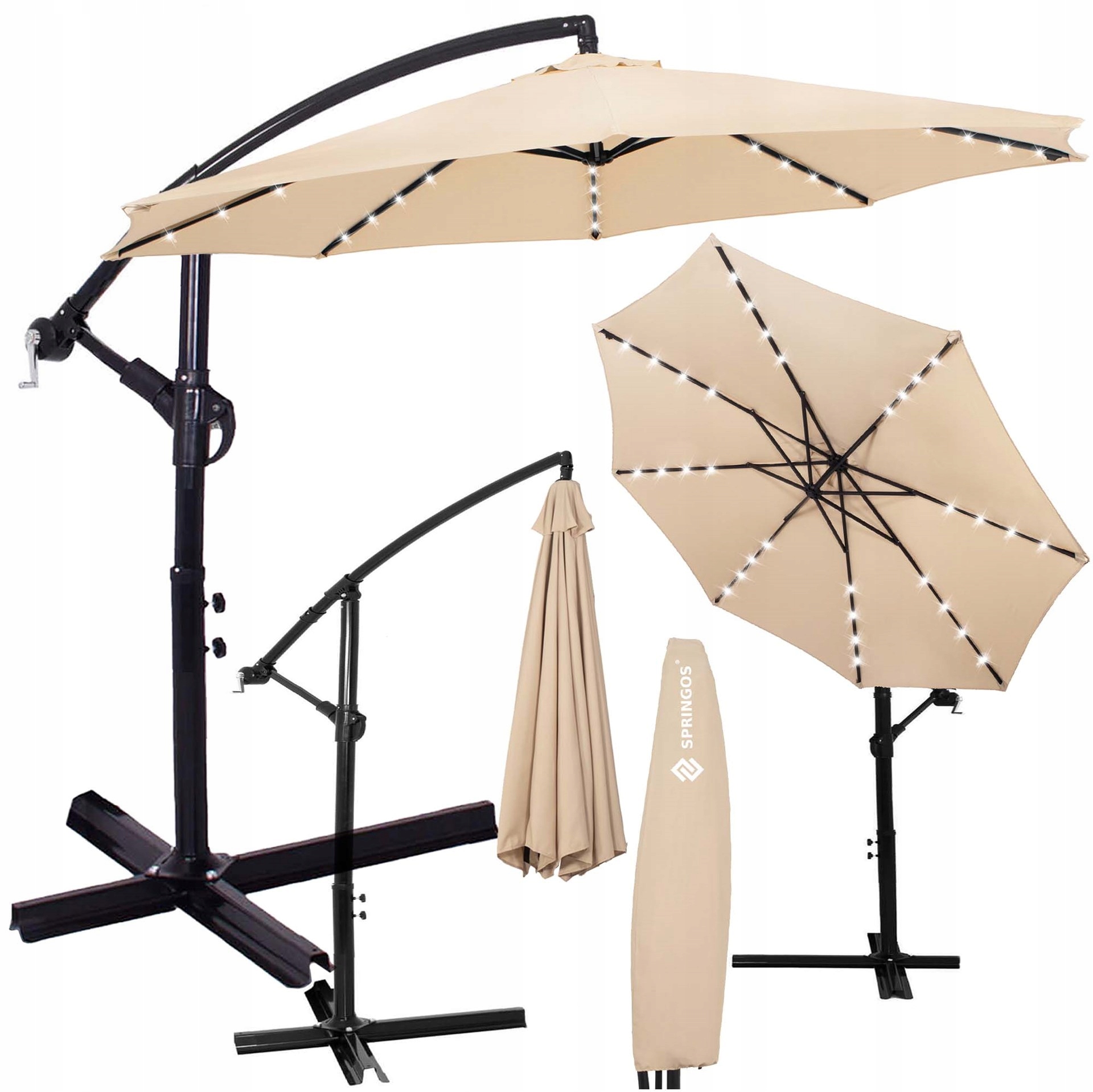 Садовый зонт 300 см складной большой 32 светодиодный солнечный светильник