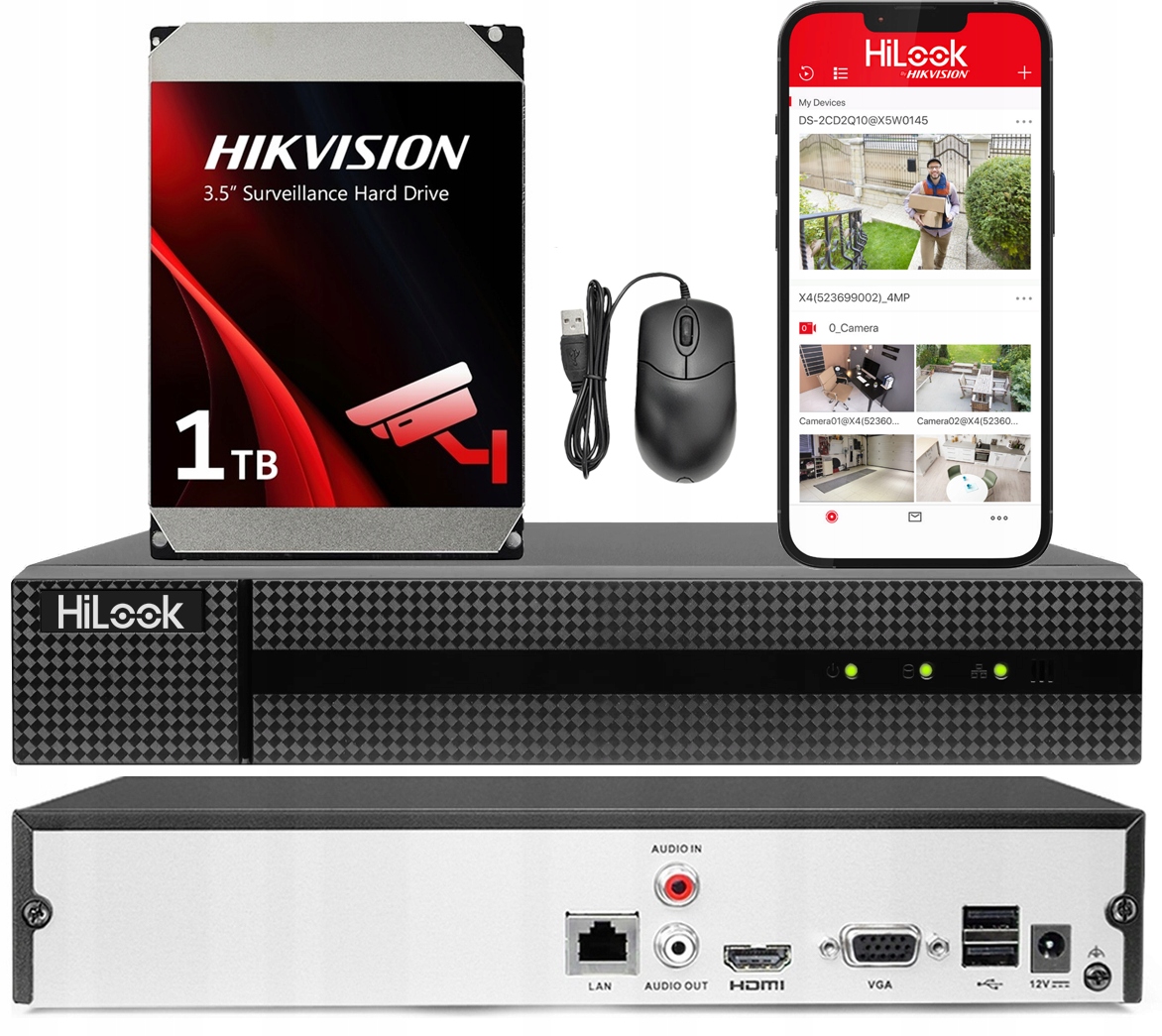 Ip rekordér pro kamery Hikvision HiLook NVR-104MH-D 1TB Disk