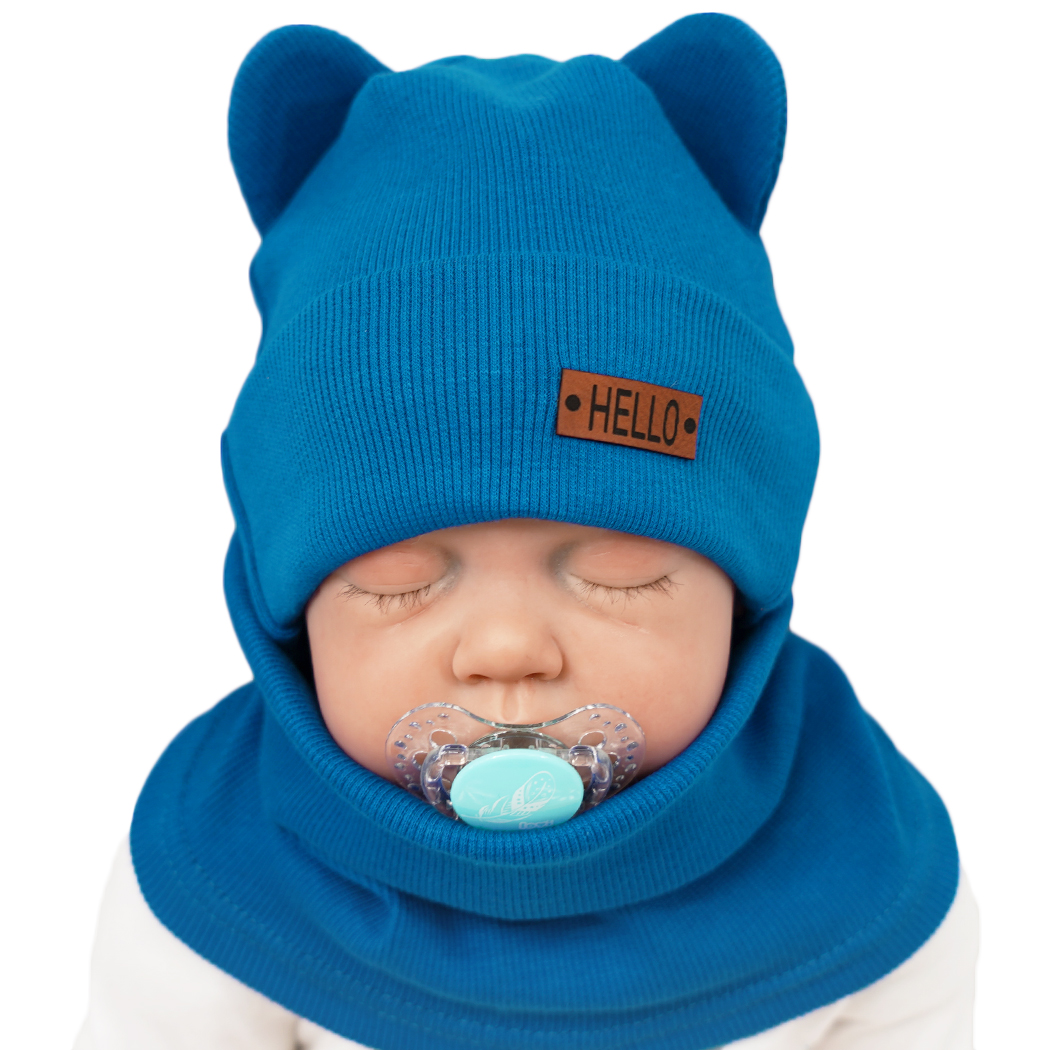 Chabrowy KOMPLET MIŚ czapka + komin 38-40 HELLO