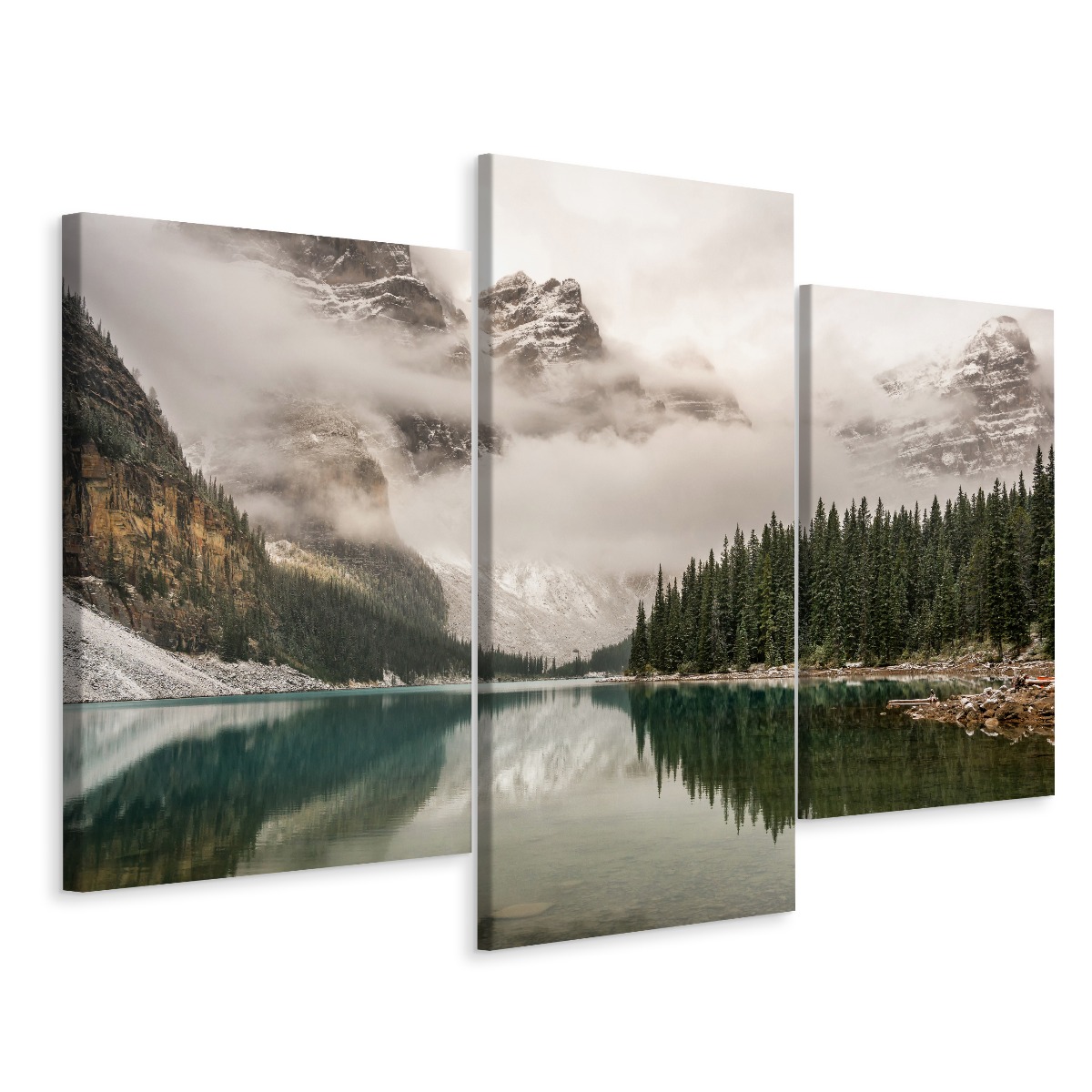 

Obraz Tryptyk Góry we Mgle Jezioro Las 3D 120x80