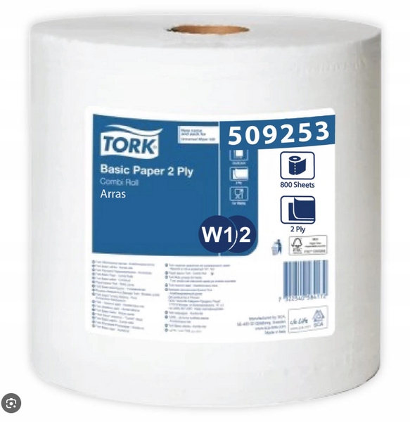 Tork 509253 Czyściwo Papierowe W1/W2 264 m 2 Warstwy 1 Rolka Białe