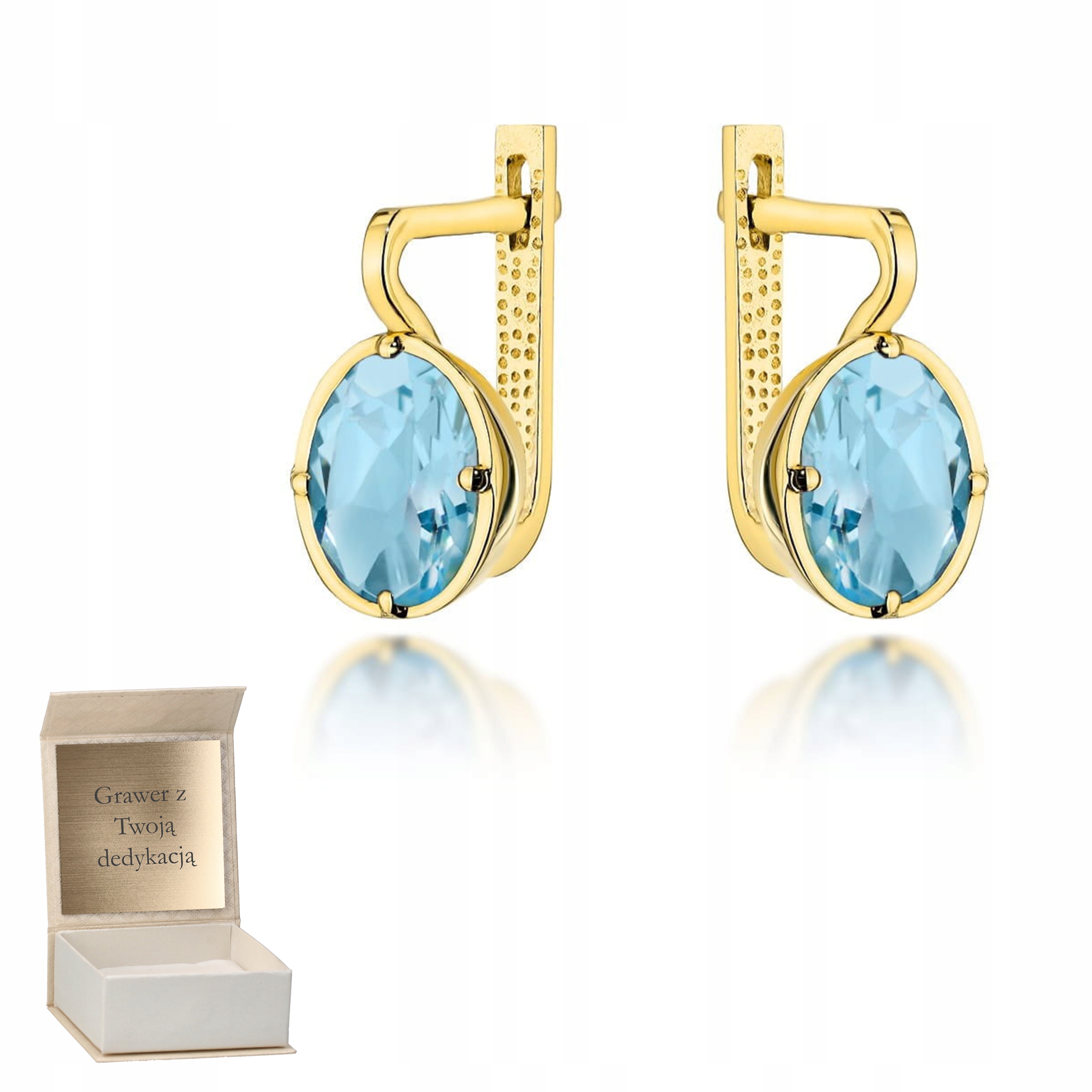 Zlaté náušnice Topaz Ovál na anglickém zapínání zlato ryzost 585 Gravírování