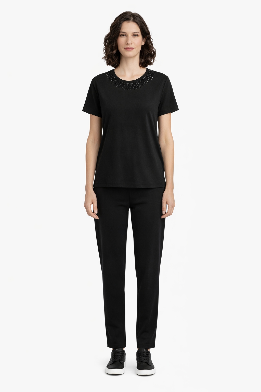 Twinset Černé Tričko S Ozdobnými Flitry U Výstřihu S I4C