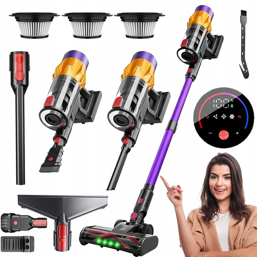 Odkurzacz Ręczny Bezszczotkowy 550 W Zestaw Mocny 3 Poziomy Led 30 Kpa