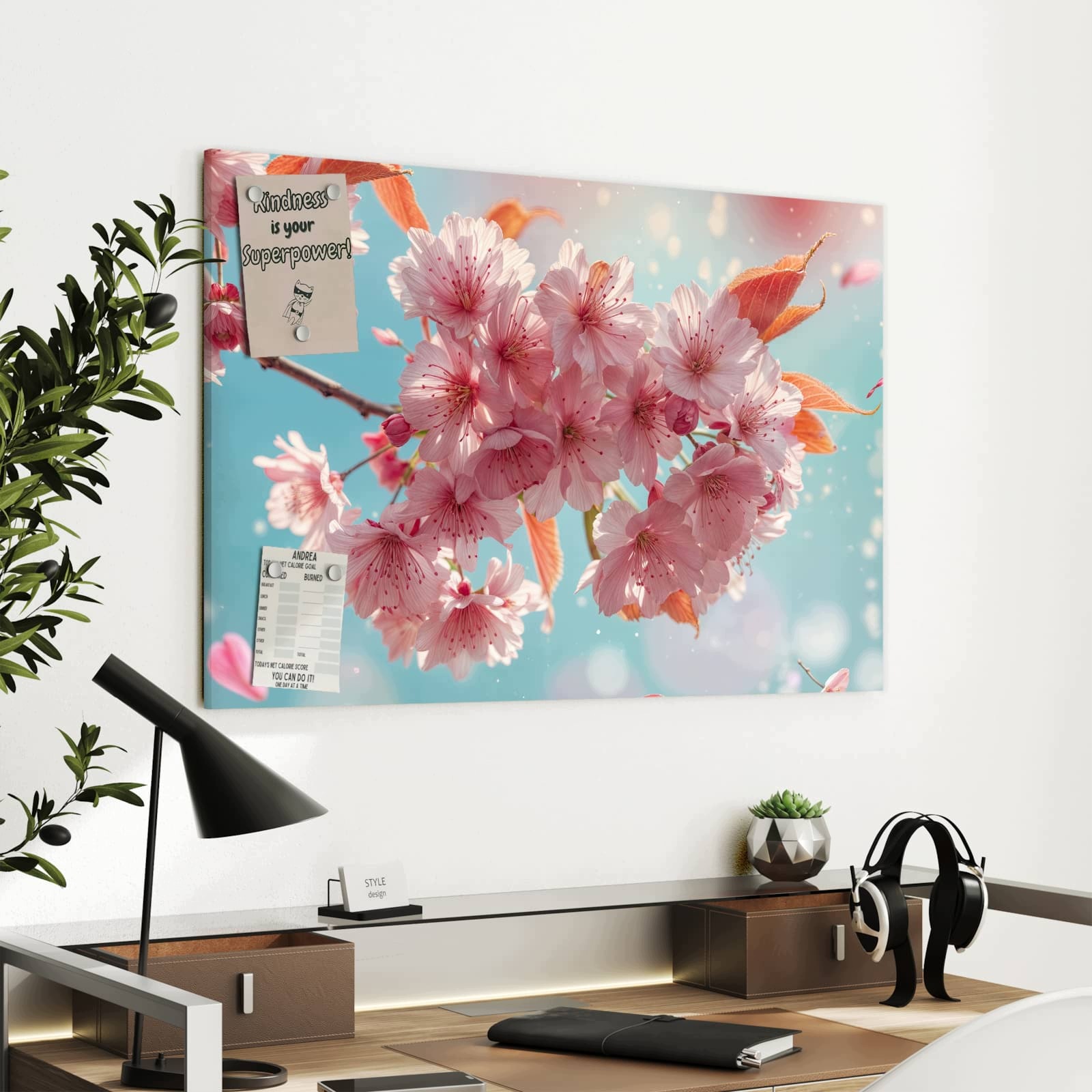 Magnetická tabule Květina třešní Obloha 90 × 60 cm
