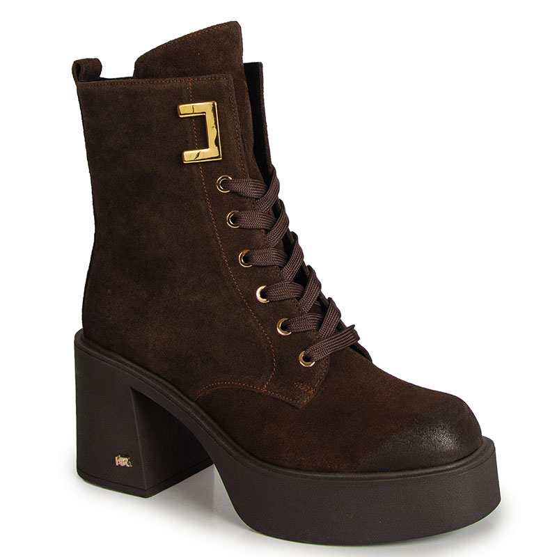 Karino 5691 Hnědé Čokoládové Kožené Kotníkové Boty Na Podpatku 39