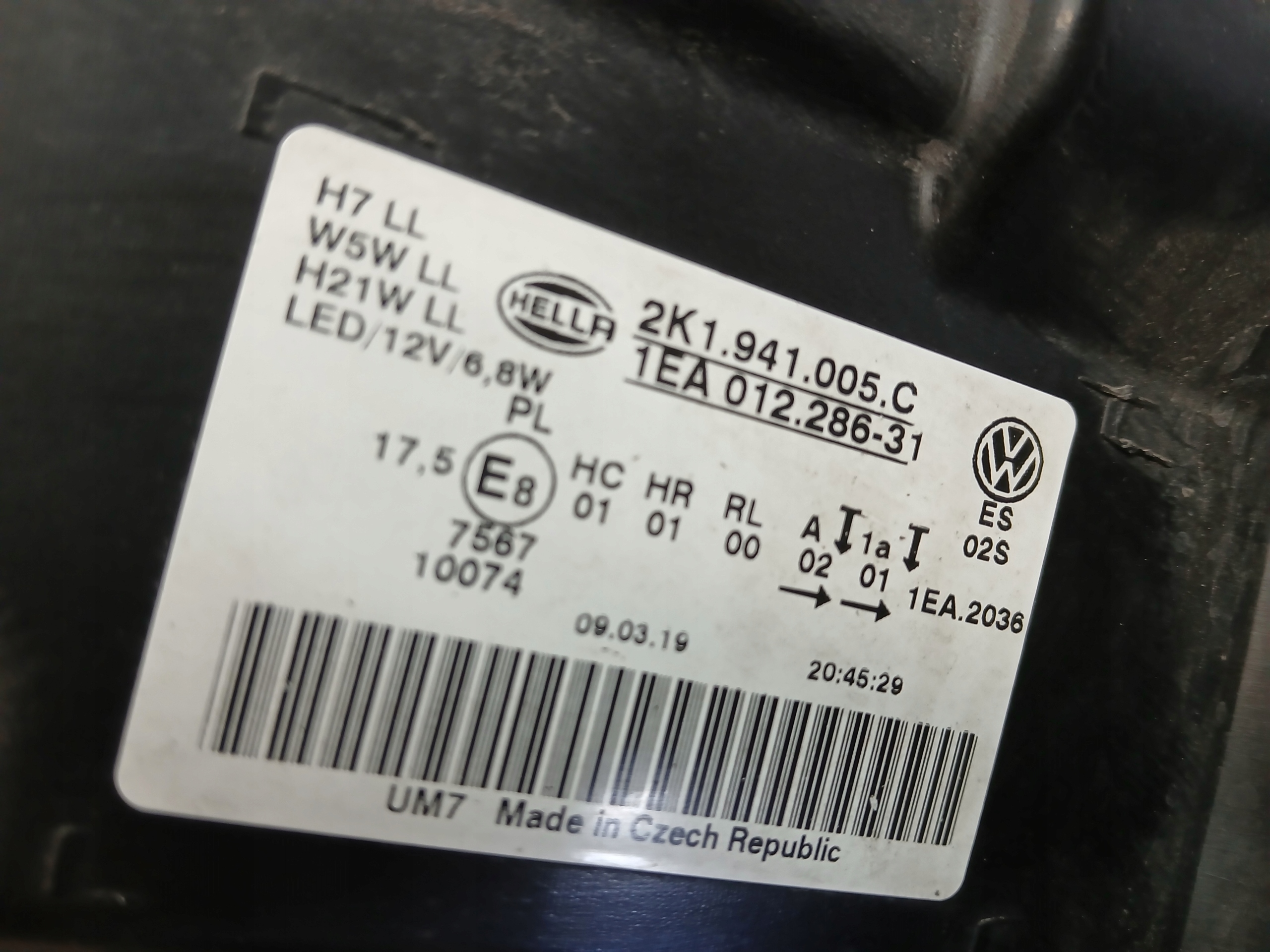 light front left VW CADDY 2K 15-20 2K0941005C