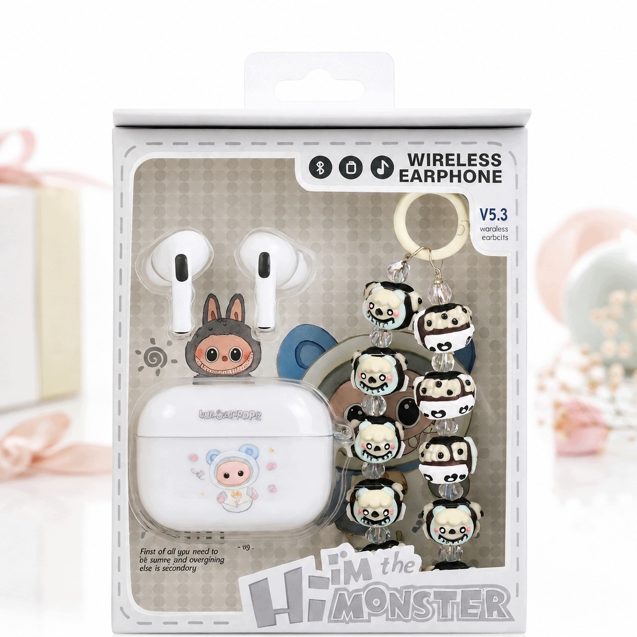 Słuchawki Bezprzewodowe Labubu Bluetooth 5.3 Etui Brelok Hi I'm The Monster