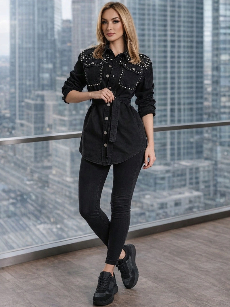 Bunda S Džínovými Kamínky M6958 Černá S (36)