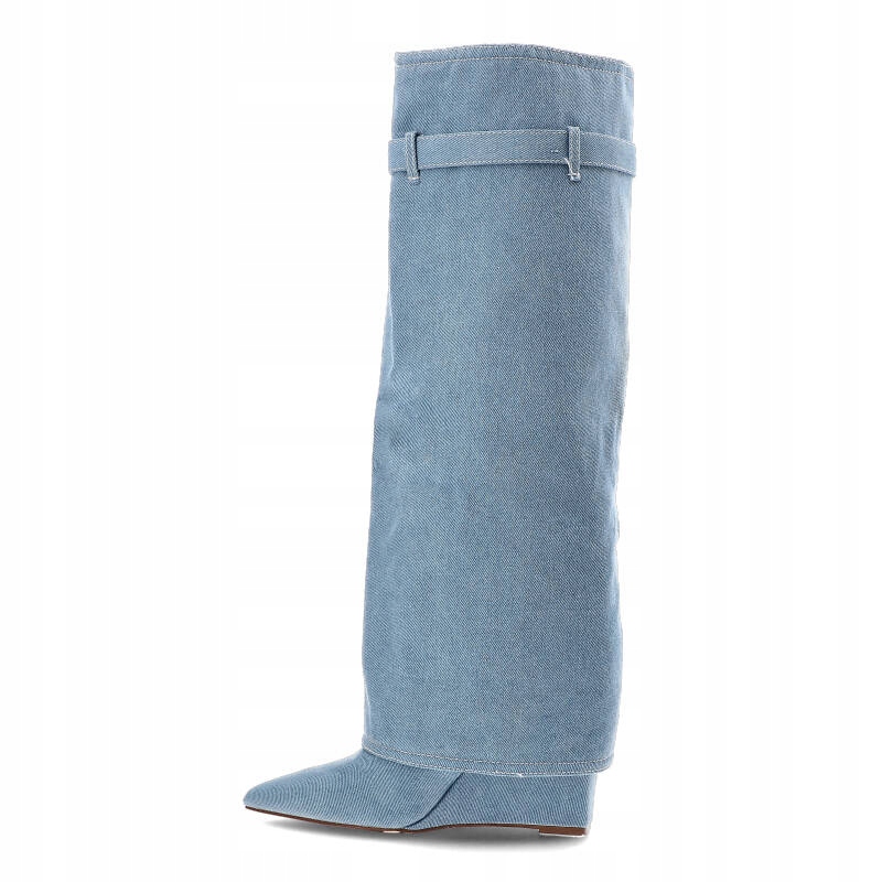 Niebieskie Kozaki Gallevani Jeansowe Obuwie Damskie Rozmiar 39