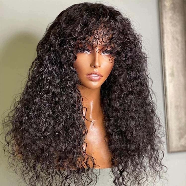 Isamy Peruka włosy kręcone, naturalne z grzywką black 53cm