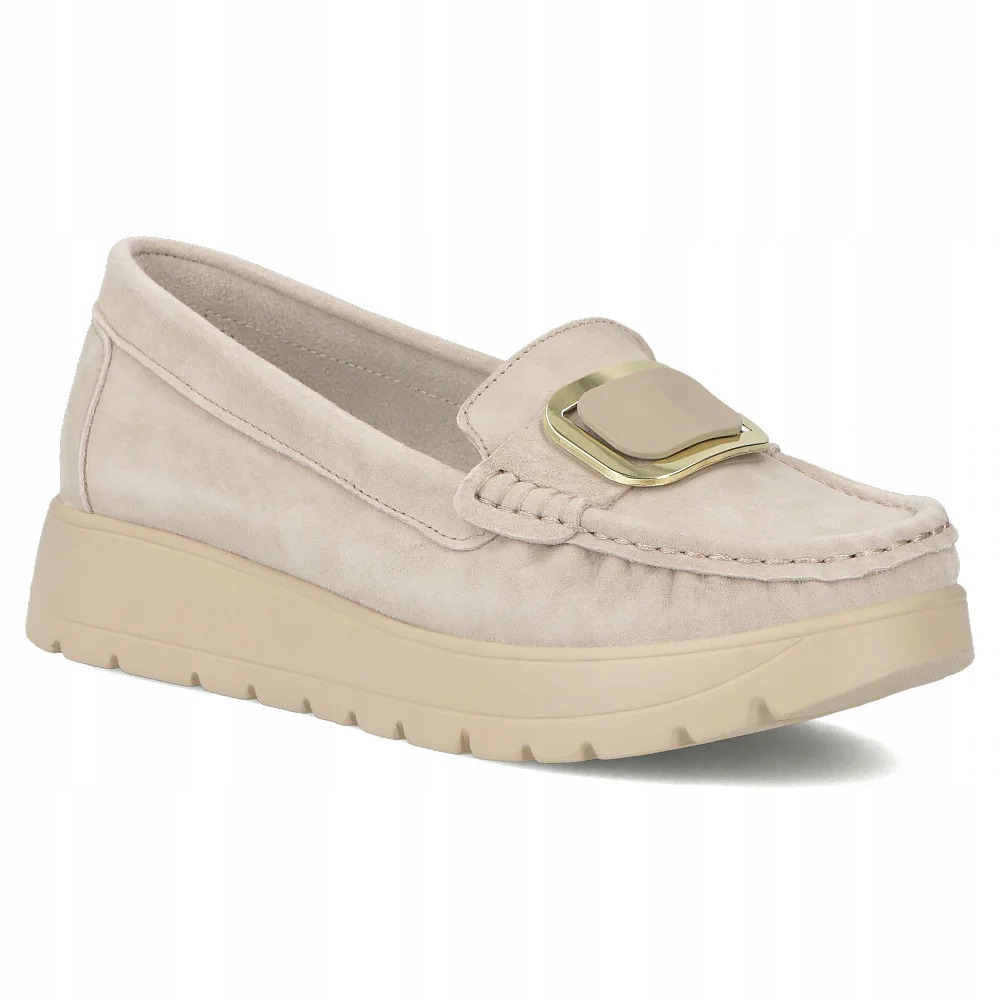 Buty damskie mokasyny skórzane lekkie Filippo beżowe z klamrą r.38