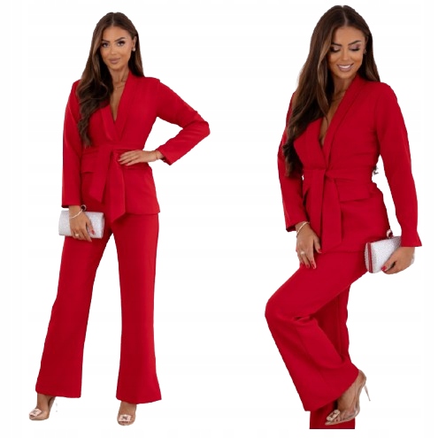 garnitur damski czerwony komplet marynarka żakiet spodnie S/36