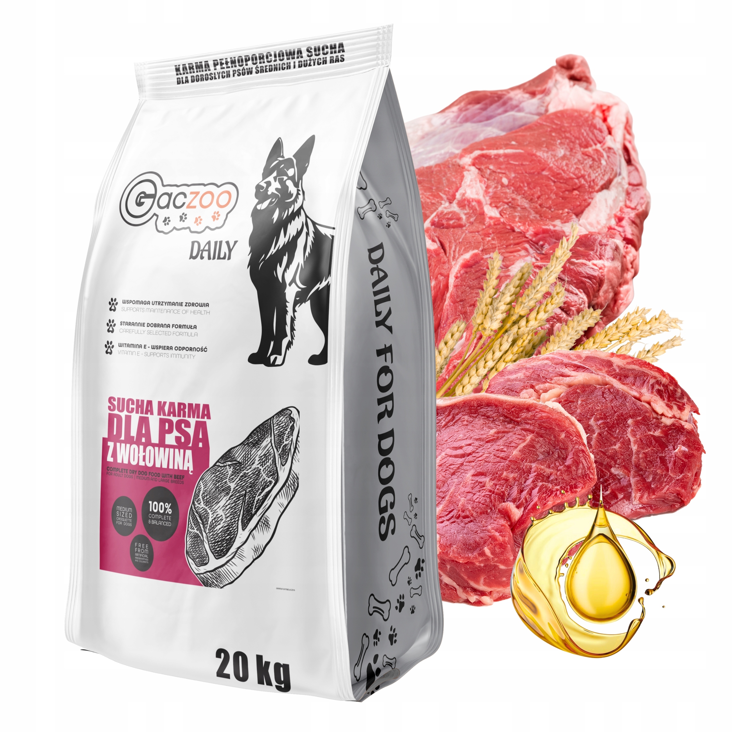 Levně Suché krmivo pro psy Gaczoo Daily Hovězí maso 20 kg Adult Dog s vitamíny