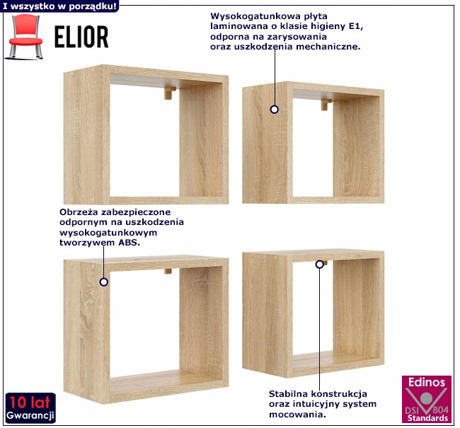 PÓŁKI ŚCIENNE ZESTAW 4 SZT DO BIURA KUCHNI SALONU Kod producenta P-W/12/30/20