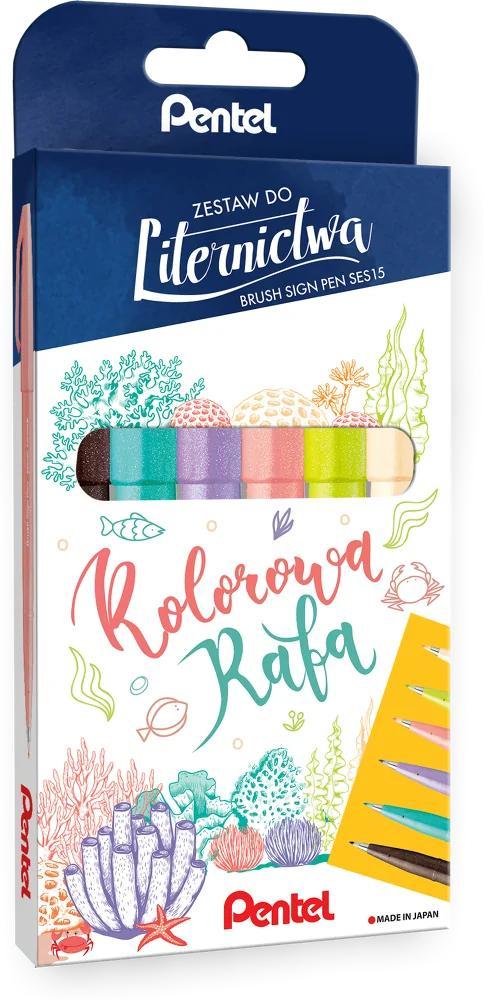 Pisaki pędzelkowe PENTEL Sign Pen Brush SES15 NOWY ZESTAW 6K. KOLOROWA RAFA EAN (GTIN) 5902894026676