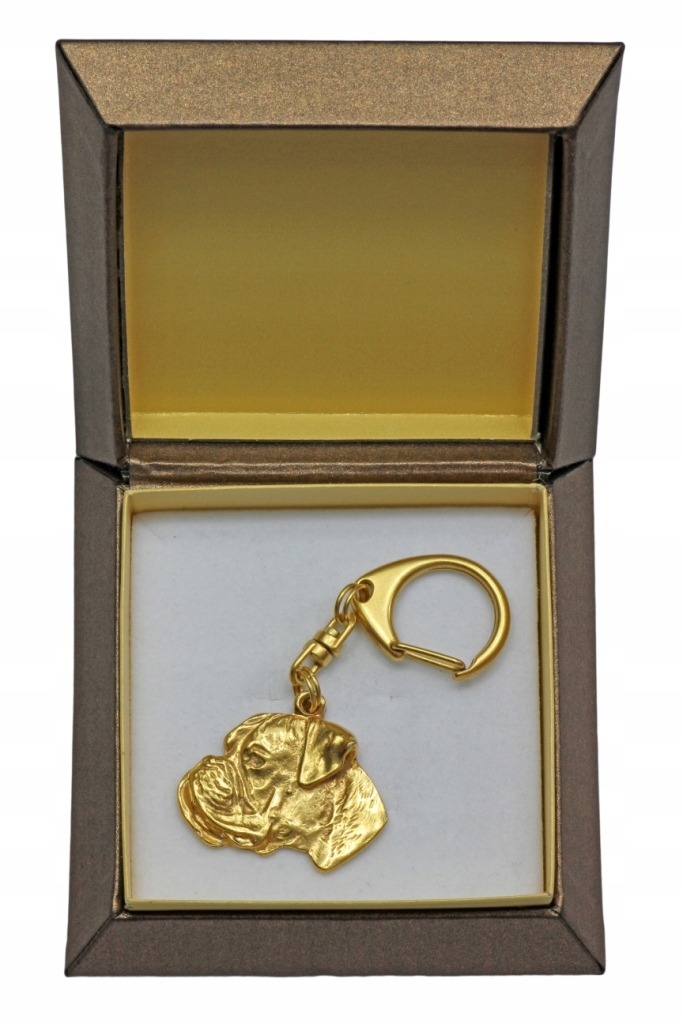 Pozlacený boxer přívěsek na klíče se psem v dárkové krabičce, přívěsek