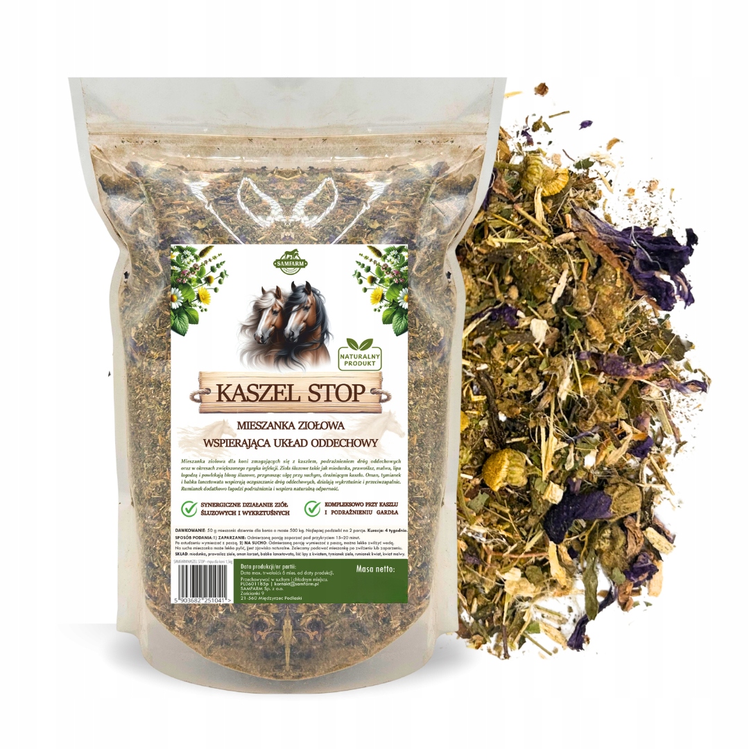 Kaszel Stop 500g mieszanka ziołowa na kaszel dla koni Samfarm
