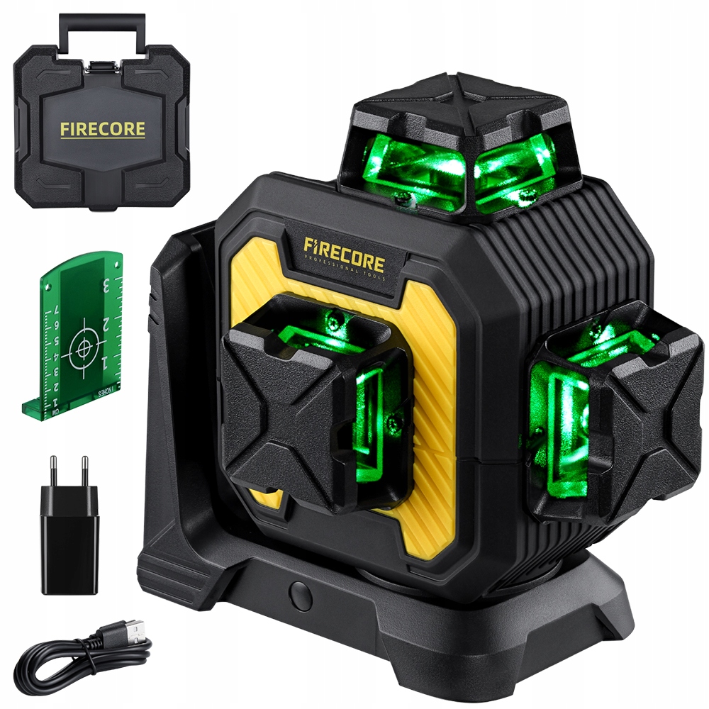Poziomica Laserowa 3D 12 Linii Firecore F93 Zielona Wiązka Walizka