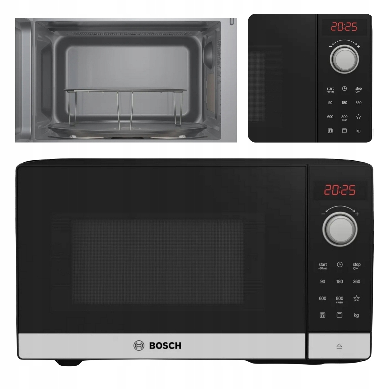 Volně stojící mikrovlnná trouba Bosch FEL023MS2 černá 800W 20L Grill