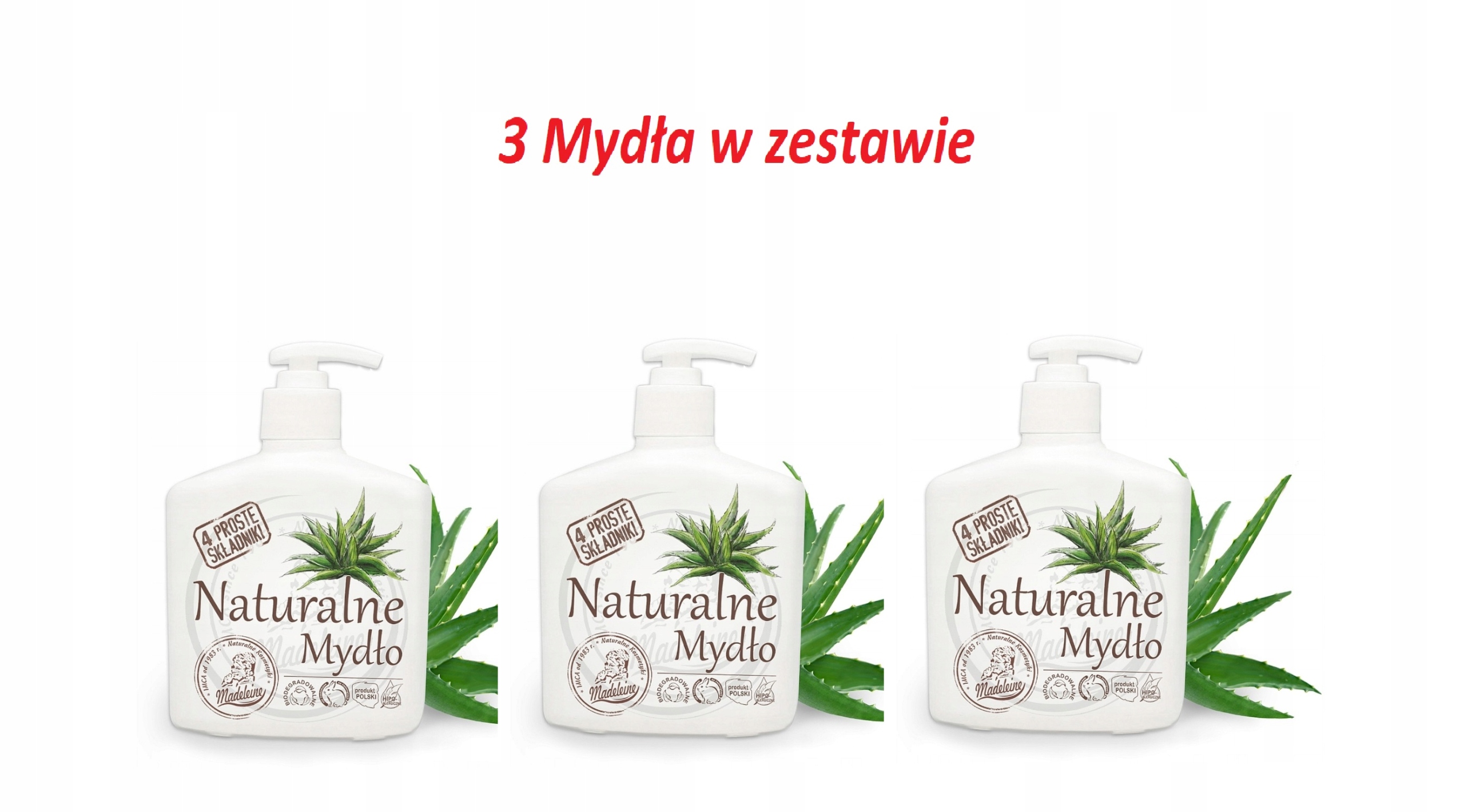 Přírodní hypoalergenní aloe mýdlo pro citlivou pokožku a ruce 3ks