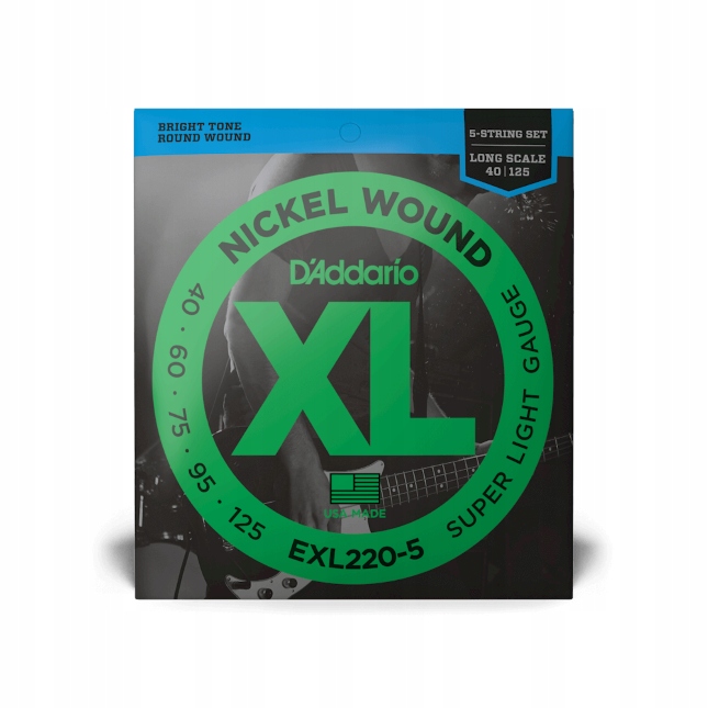 Struny pro basovou kytaru D'addario EXL220-5 (40-125), Struny pro baskytaru