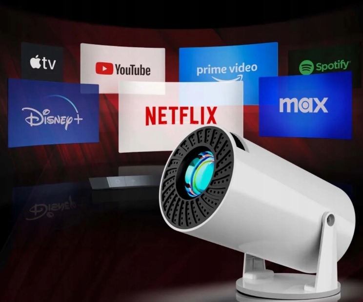 PROJEKTOR RZUTNIK ANDROID TV WIFI FULL HD PRZENOŚNY SMART GŁOŚNIK OBROTOWY Marka inna