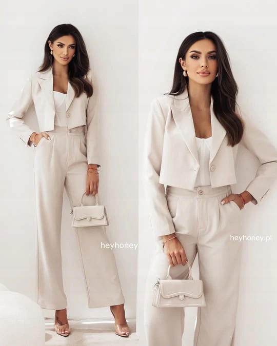 Komplet garniturowy z krótką marynarką i spodniami Beżowy Brunelo L