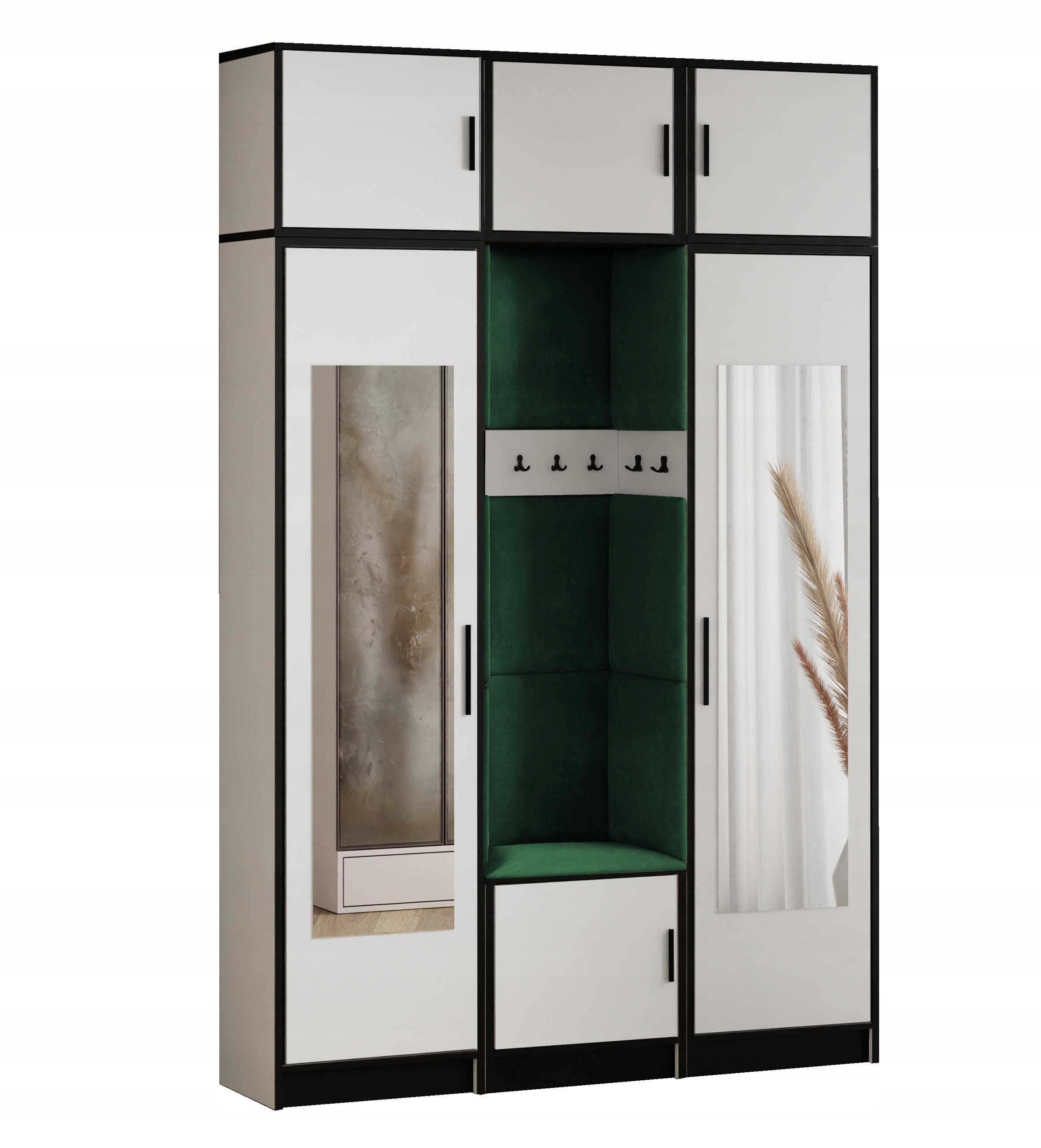 Šatní skříň Dior 12 bílá levná zelená s zrcadlo sedákem a nástavcem