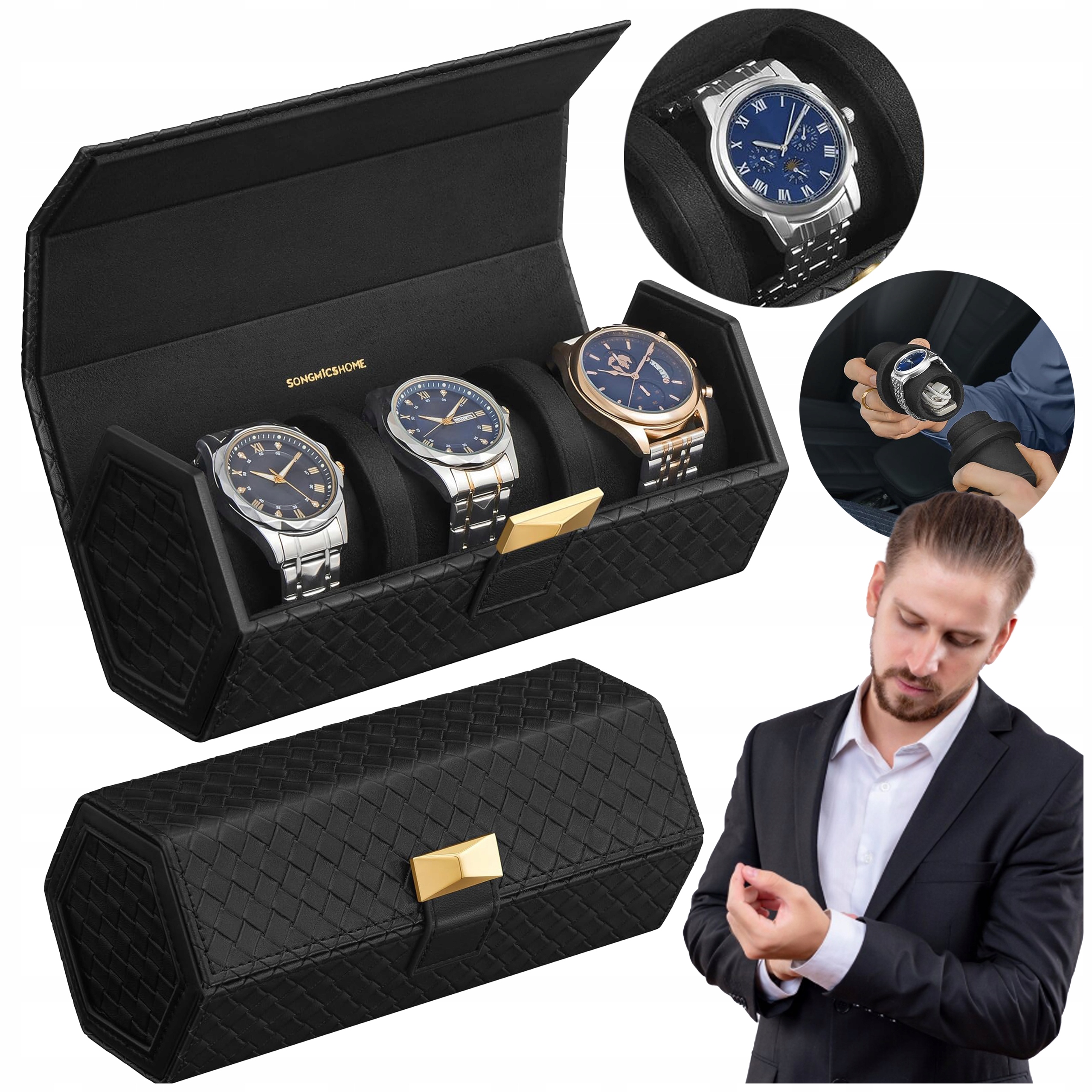 Ochrana Krabička Organizér Pouzdro pro 3 pánské náramkové hodinky