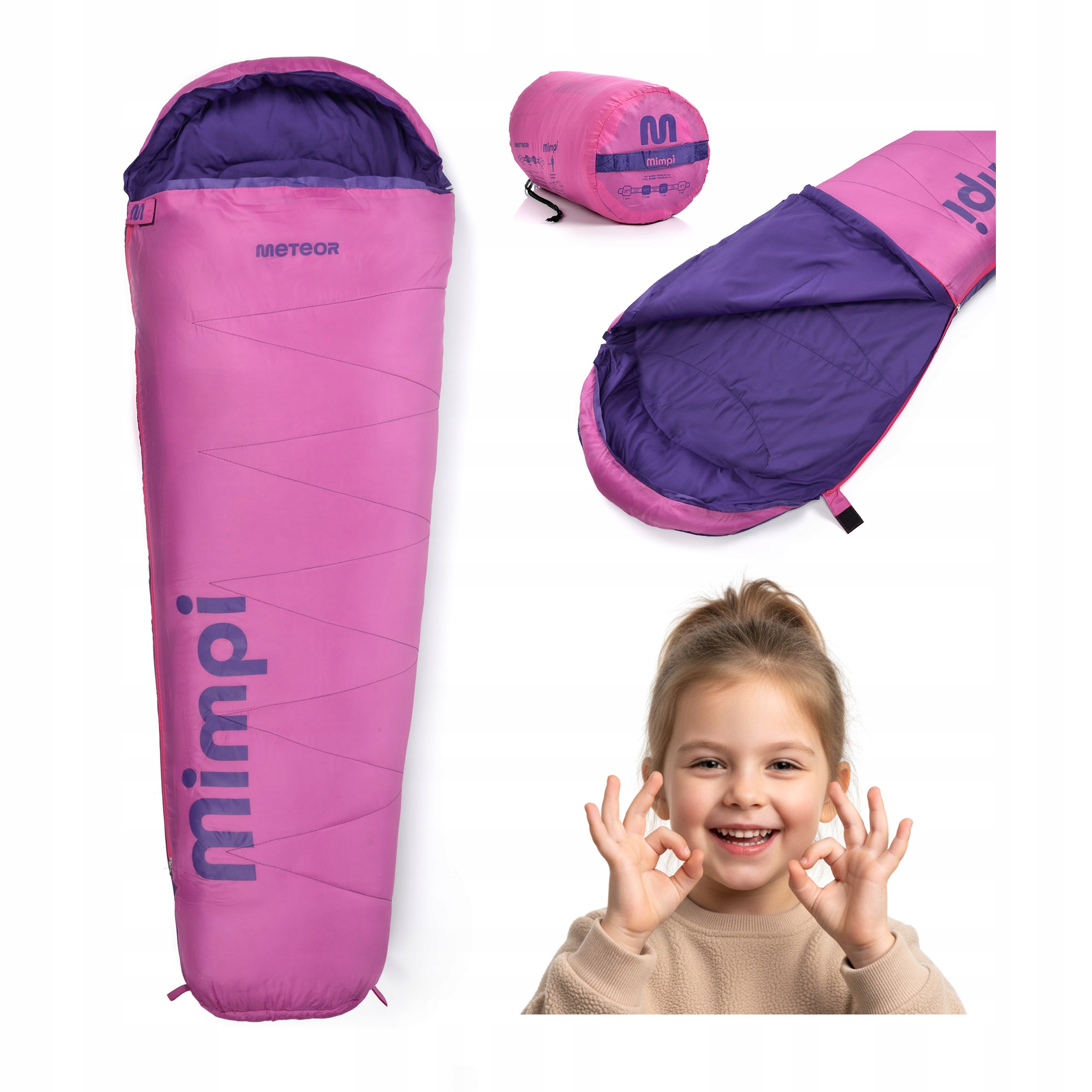 Śpiwór dziecięcy mumia turystyczny ciepły dla dzieci kaptur pokrowiec 160cm