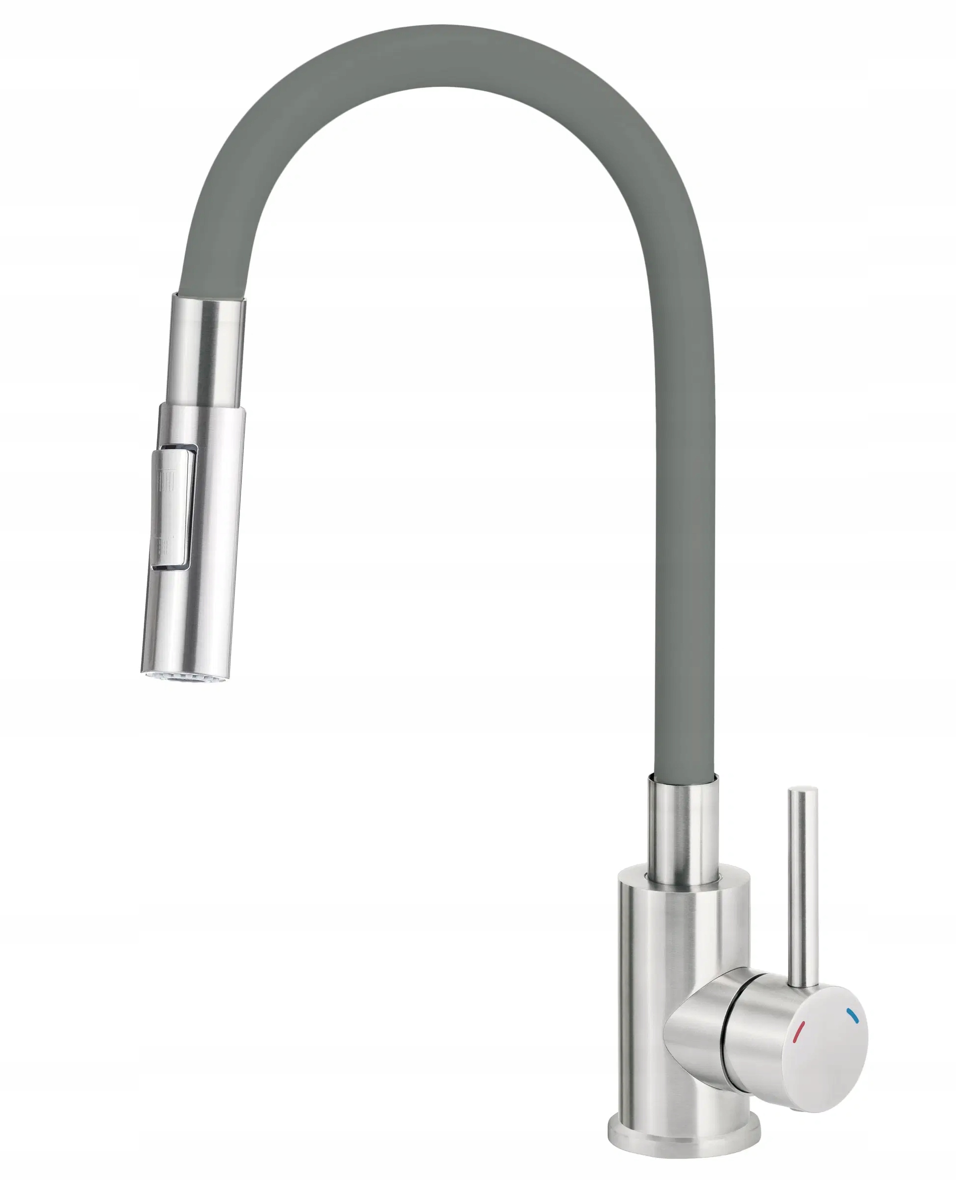 Stojanková kuchynská drezová batéria šedá, flexibilná, s ohybným výtokom