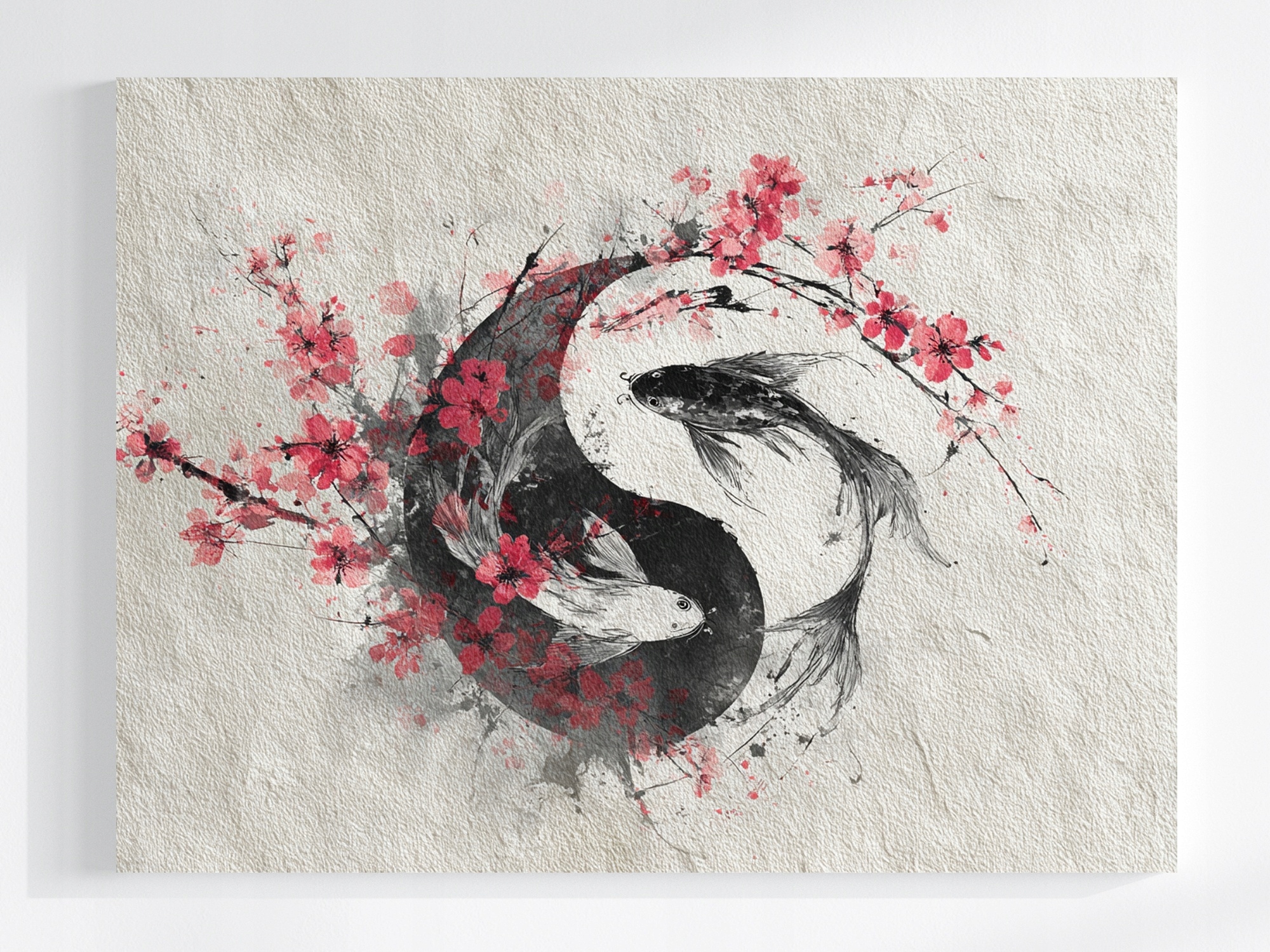 Obraz Na Plátně Canvas Koi Ryby Yin Yang Japonsko Sakura Feng Shui 100x75