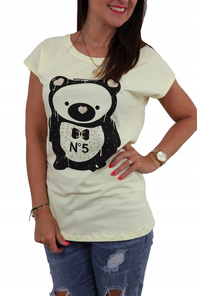 

Klasyczna Prosta Bluzka Miś Nadruk Kolory *s/m