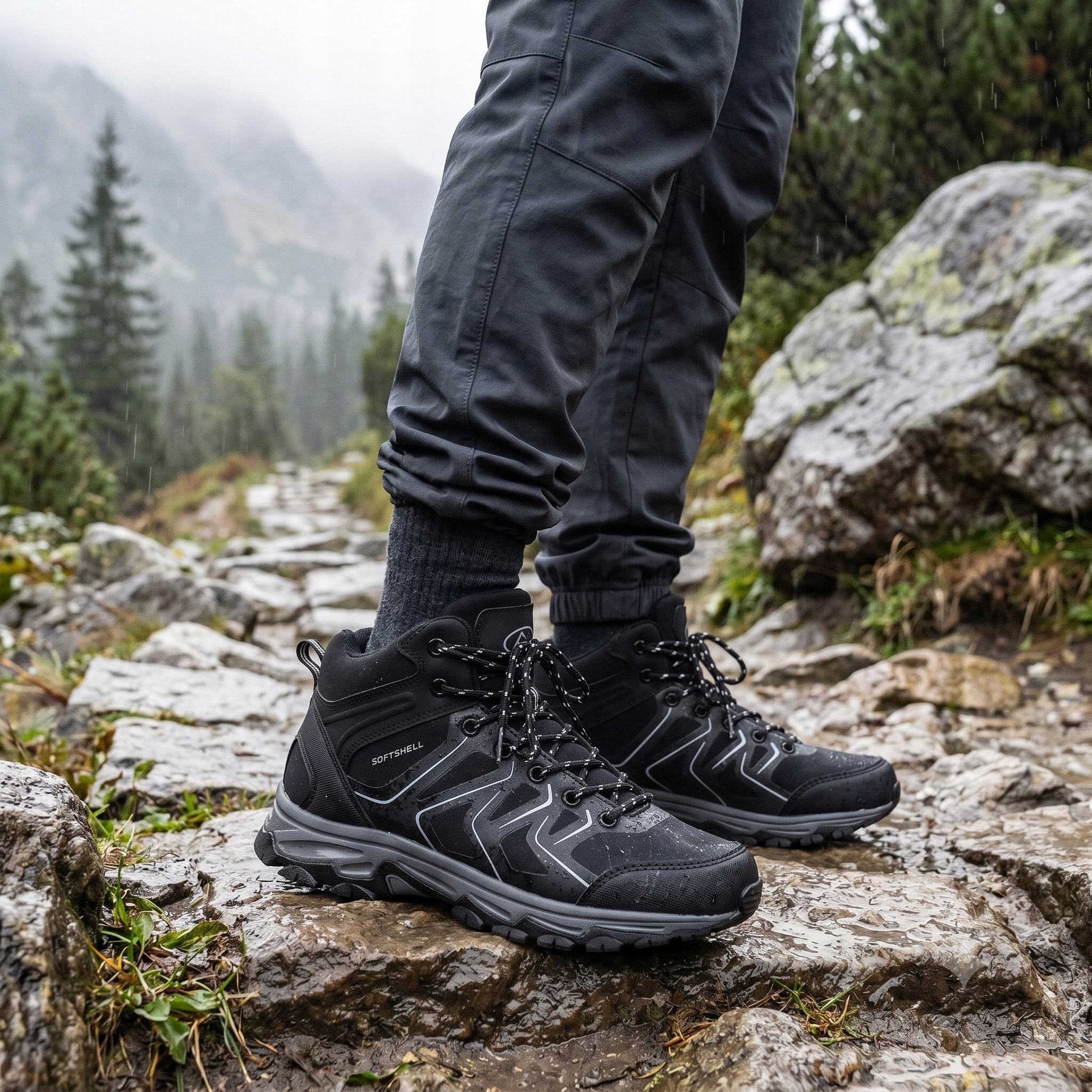 Černé Pánské Trekové Boty Softshell Outdoor Horské 4016 Vel. 44