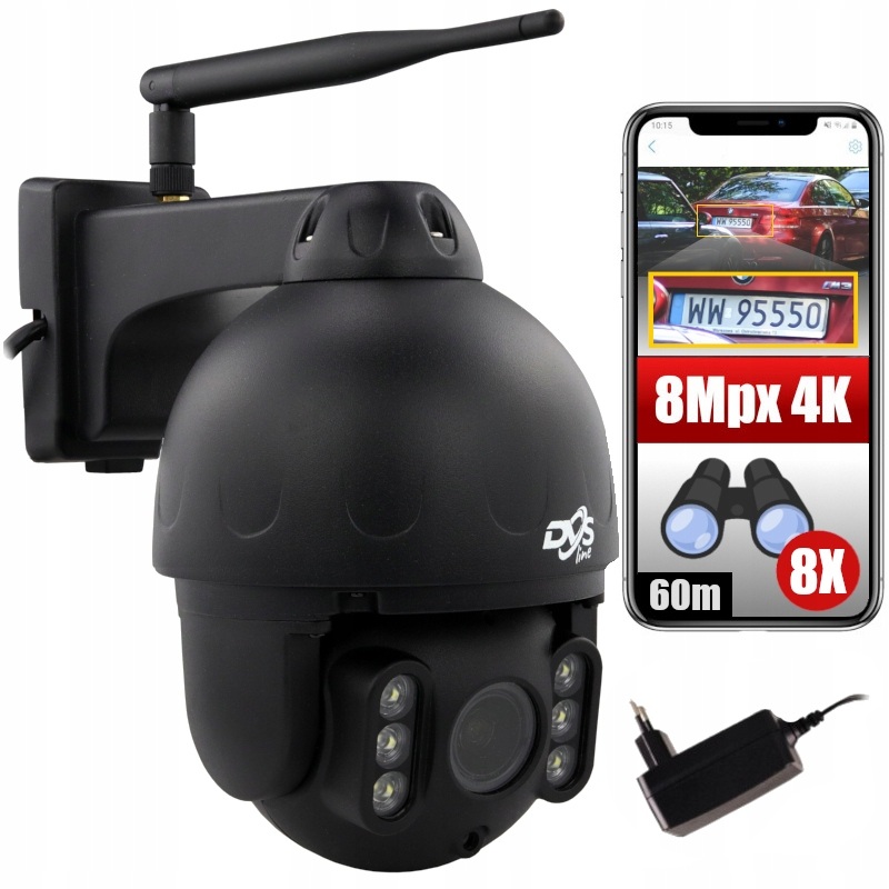 Otočná Wifi Kamera 8MPX 4K Ir Led Čierna Kovová Optický Zoom Sledovanie